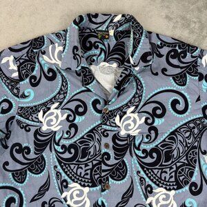 Vintage Aloha Hawaiian Shirt Men's Turtle Paisley AOP Blue Button Up Tropical XL